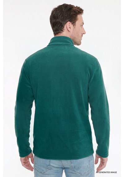 Ac&Co / Altınyıldız Classics Erkek Yesıl Sıcak Tutan Standart Fit Normal Kesim Bato Yaka Çift Fleto Cepli Sweatshirt Polar