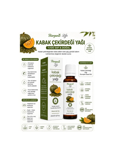 %100 Saf Kabak Çekirdeği Yağı 20 Ml - Besleyici Saç Ve Sakal Bakım Yağı