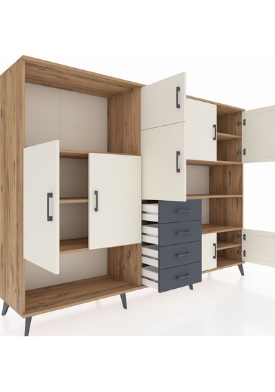 Hyperion Dolap 9 Raflı 4 Çekmeceli 8 Kapaklı 220x44x163 Çam-aytaş Çam-aytaşı/antrasit Hyperion Dolap 9 Raflı 4 Çekmeceli 8 Kapaklı 220x44x163 Çam-aytaş Çam-aytaşı/antrasit