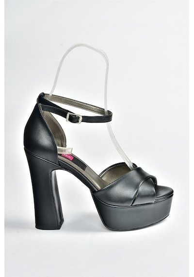 Fox Shoes Siyah Deri Platform Kalın Topuklu Ayakkabı M34820