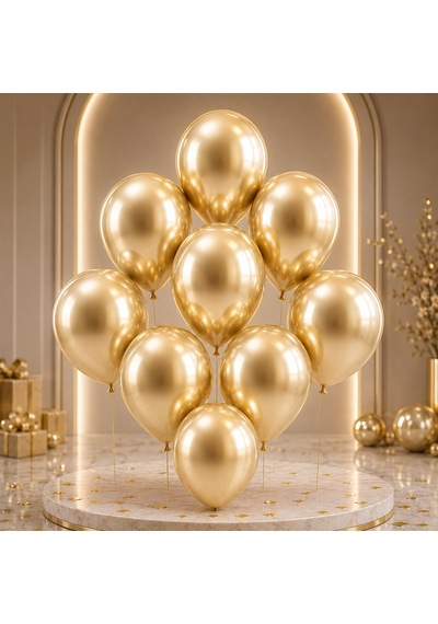 Beyaz Altın Renk Lateks Krom Balon 30 Cm - 6 Adet Açık Bej