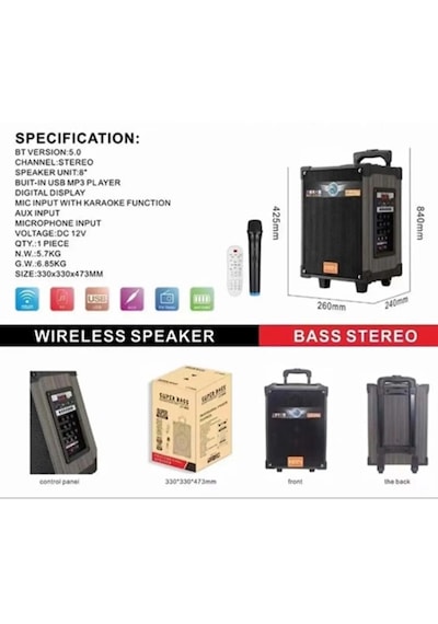 Lt-908 Bt Kablosuz Hoparlör Bass Ses Kutusu Kablosuz Tek Mikrofon