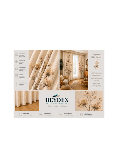 2 Adet 140x260 Cm Ölçüsünde Şık Dekoratif Fon Perde Koleksiyon Çok Renkli Bej