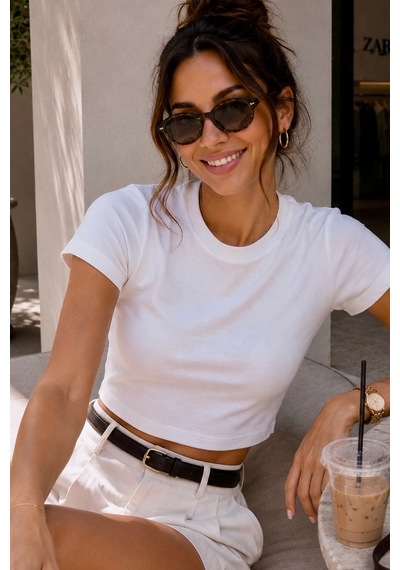 Bbbutikbasic %100 Pamuk Basic Crop Tişört My3535 Beyaz