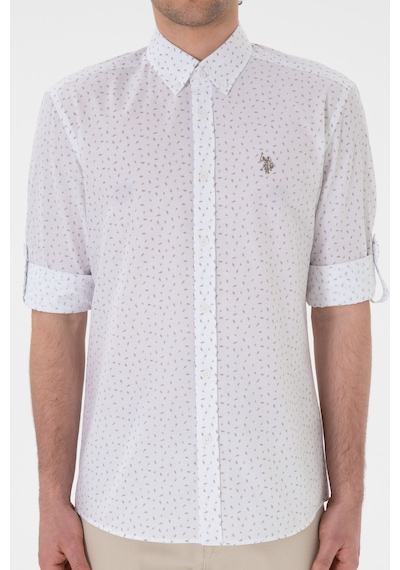 U.S. Polo Assn. Erkek Taş Baskılı Beyaz Gömlek 50306371-VR049