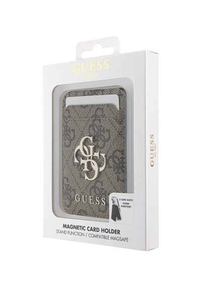 Guess Lisanslı Pu Deri 4g Desenli Metal Büyük 4g Ve Yazı Logolu Standlı Magnetik Kartlık Kahverengi