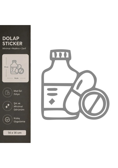 İlaçlar Mat Gri Dekoratif Folyo Sticker 14x14 Cm