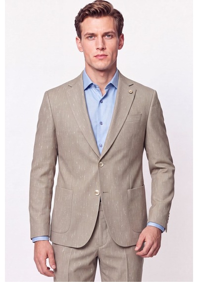 Efor Slim Fit Mono Yaka Çift Yırtmaç Koyu Bej Keten Takım Elbise Tk 952 K.bej