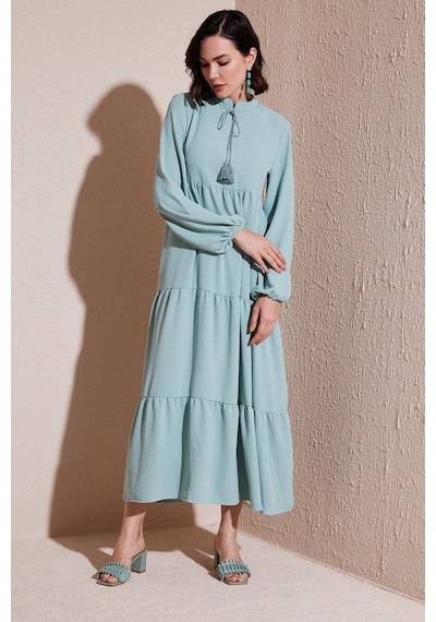 Lela Modest Regular Fit Dik Yaka Uzun Bayan Elbise 611El545 Mint