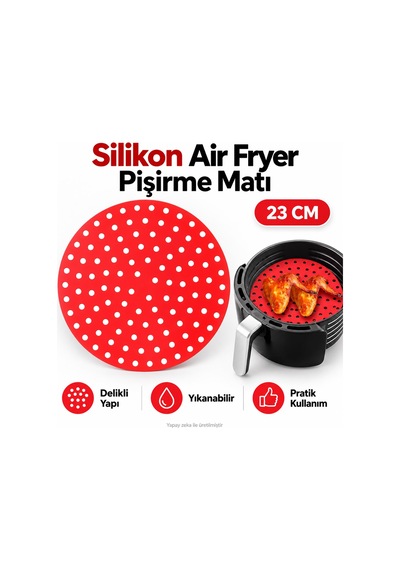 Isıya Dayanıklı Yıkanılabilir Silikon Fırın Ve Airfryer Yuvarlak Model Pişirme Matı 23 Cm Çok Renkli