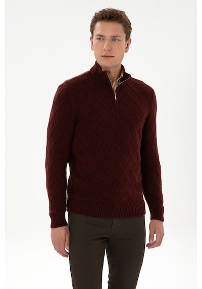 U.S. Polo Assn. Erkek Regular Fit Yarım Fermuarlı Desenli Bordo Kazak 50315035-VR177