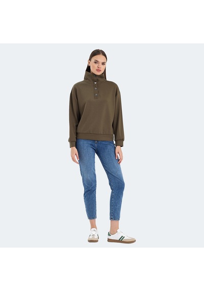 Slazenger VIDAL Oversize Kadın Dik Yaka Oversıze Haki Sweatshirt