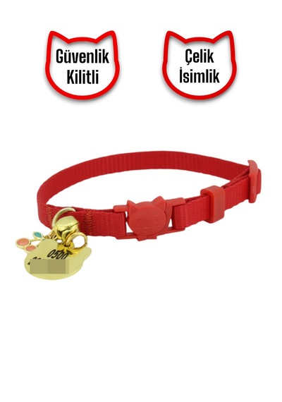 İsimli, Güvenlik Kilitli Kedi Tasması- , İsimlikli Tasma Krkk