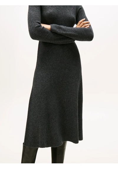 Tommy Hilfiger Soft Wool Ls Mock-nk, P4e Gri Kadın Elbise