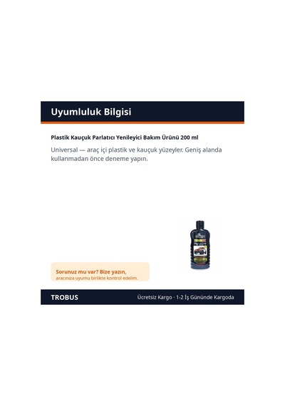 Trobus Plastik Kauçuk Parlatıcı Yenileyici Bakım Ürünü 200 Ml