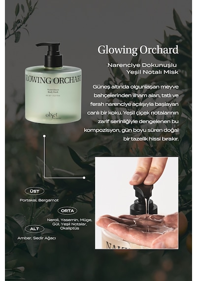 Pürüzsüzleştirici Nemlendirici Saten Bitişli Duş Jeli Kundal Moist Gleam Body Wash Glowing Orchard Narenciye