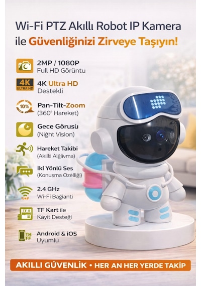 Akıllı Robot Ip Kamera 4k Ultra Hd 360 Dönebilen Gece Görüşlü Akıllı Wifi Ev Güvenlik Kamerası