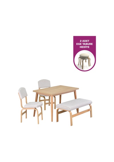 Vilinze Ege Sandalye Ve Bank Avanos Ahşap Mdf Mutfak Masası Takımı - 70x120 Cmtk-avns-70120-nn-ege19n-peri40n-sbeyaz Kırık Beyaz