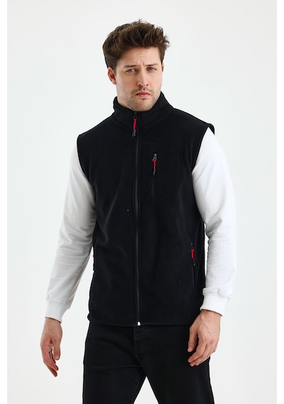 Monox Erkek Tam Fermuarlı Spor Polar Yelek Siyah