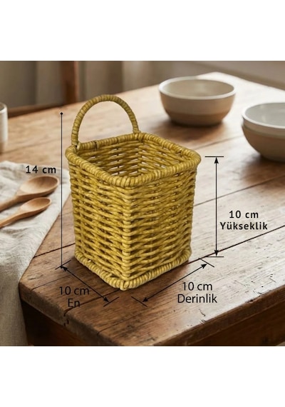 Kare Hasır Dokulu Plastik Rattan Kaşıklık & Çatallık Askılı Kendiliğinden Tutmalı Çok Amaçlı Mutfak Org Belirtilmemiş