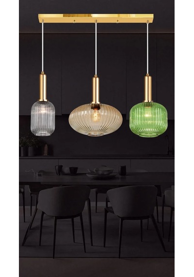 Rustik Modern Renkli Camlı Yemek Masası Avize 5762-v91-1r-jy-3r-yma3 Gold