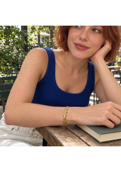 14k Altın Kaplama - Amora Gold Kalp Ve Yaprak Motifli Paslanmaz Çelik Kadın Bileklik Zarafetin İmzası - 18,5 Cm Renkli 14k Altın Kaplama - Amora Gold Kalp Ve Yaprak Motifli Paslanmaz Çelik Kadın Bileklik Zarafetin İmzası - 18,5 Cm Renkli