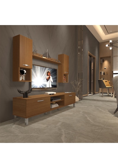 Decoraktiv Eko 5da Mdf Dvd Krom Ayaklı Tv Ünitesi Tv Sehpası Ceviz
