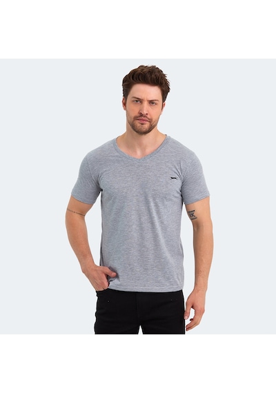 Slazenger SARGON KTN Erkek V Yaka Gri Tişört