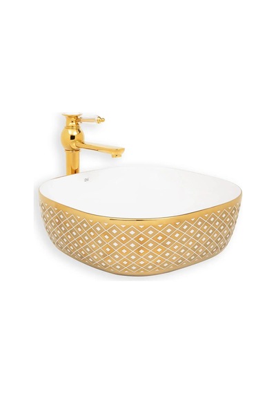 Lena - Tezgah Üstü Porselen Lavabo - E-8128- Altın