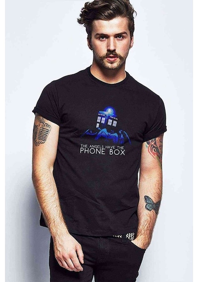 Doctor Who Angels Have The Phone Baskılı Siyah Erkek Tshirt