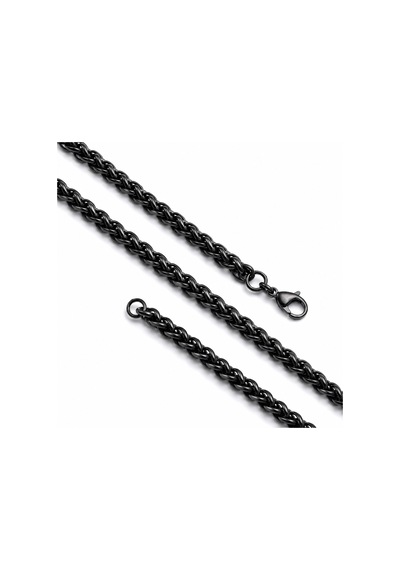 Moncuk Design Hasır Örgü Erkek Çelik Kolye 6mm 55cm Siyah 3351eck031
