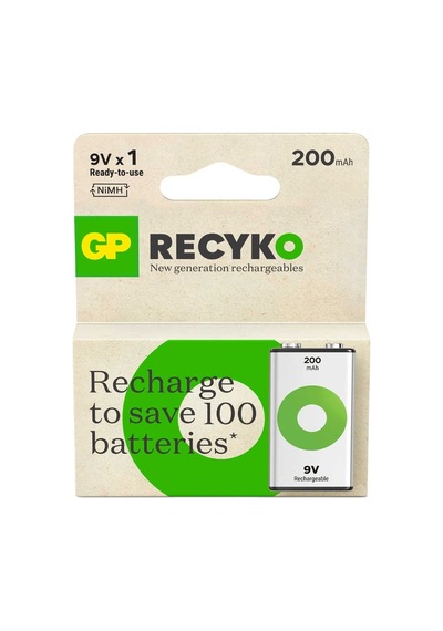 Gp Batteries Recyko 200 9v Boy Ni-mh Şarjlı Pil, 8.4 Volt, Tekli Kart 10'li Paket