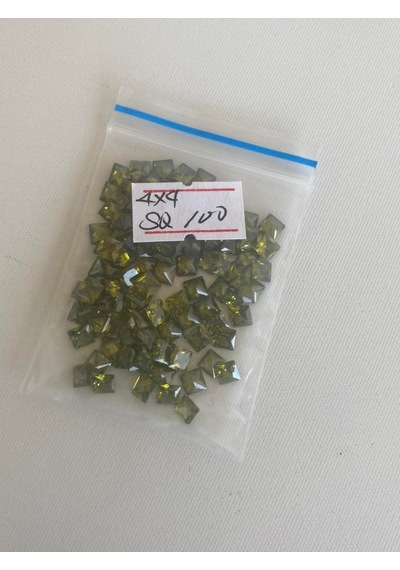 Prenses Kesim Sentetik Taş 4x4mm 100 Adet Zeytin Yeşili