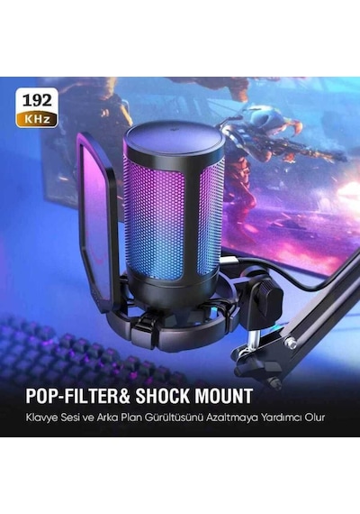 Fifine Ampligame A6vw Rgb Usb Beyaz Gaming Mikrofo
