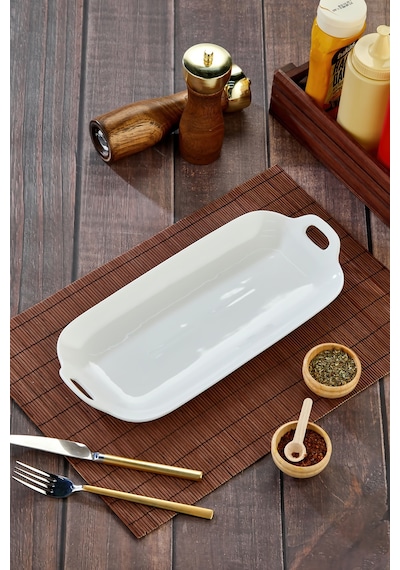 Porselen Dikdörtgen Sunum Ve Servis Tabağı 36,5x16x4 Cm Şık Kahvaltı Ve Meze Beyaz - 757315926 Beyaz