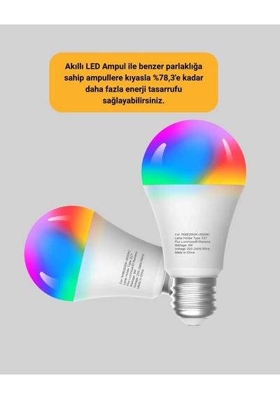 Astraltech Akıllı Led Ampul Rgbw 16 Milyon Renk 9w Çok Renkli