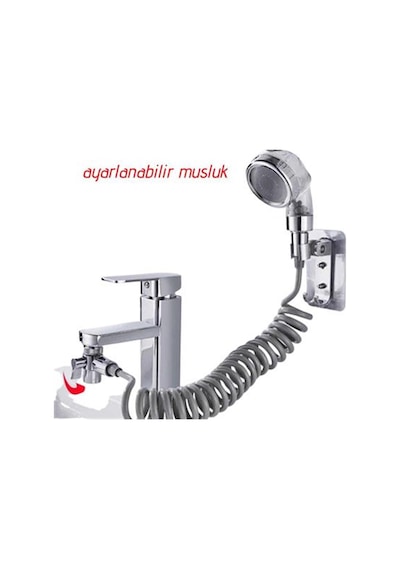 Buffer 2 İn 1 Spiral Hortumlu Ayarlanabilir Hareketli Banyo Mutfak Lavabo Musluk Duş Başlığı