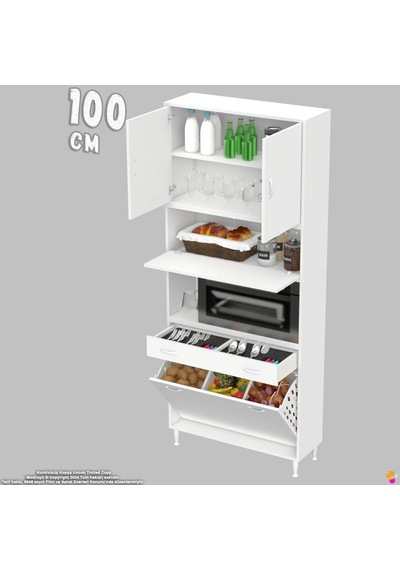 Modilayn Ece Çok Amaçlı Mutfak Dolabı Fırın Bölmeli, Çekmeceli, Kapaklı Ve Sepetli 100 Cm Beyaz Modilayn Ece Çok Amaçlı Mutfak Dolabı Fırın Bölmeli, Çekmeceli, Kapaklı Ve Sepetli 100 Cm Beyaz