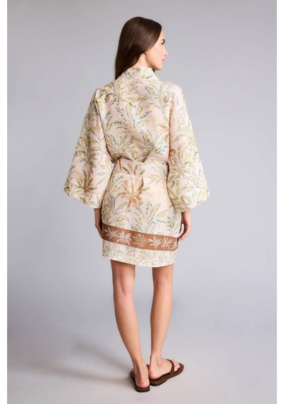Defacto Regular Fıt Desenli Kuşaklı Kimono D0453ax26sper103 Ekru-er103