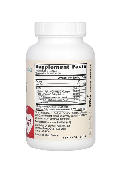 Jarrow Formulas, Krill Oil, 120 Softgels 600 Mg Per Softgel