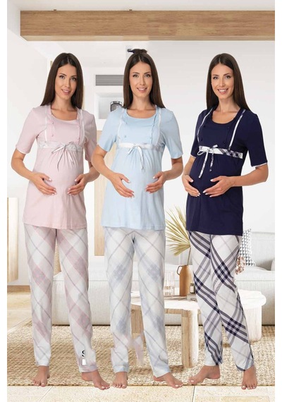 Kaktüslohusa Effort Kadın Lacivert Lohusa Hamile Pijama Takımı 6022 Lacivert
