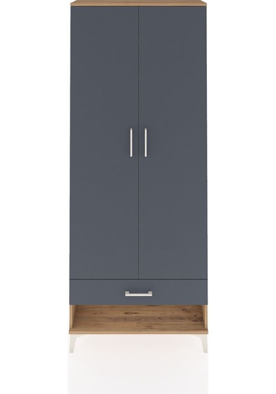 Arges Dolap 2 Raflı Tek Çekmeceli Tek Askılı 88x30x221 Çam-antrasit Atlas Çam