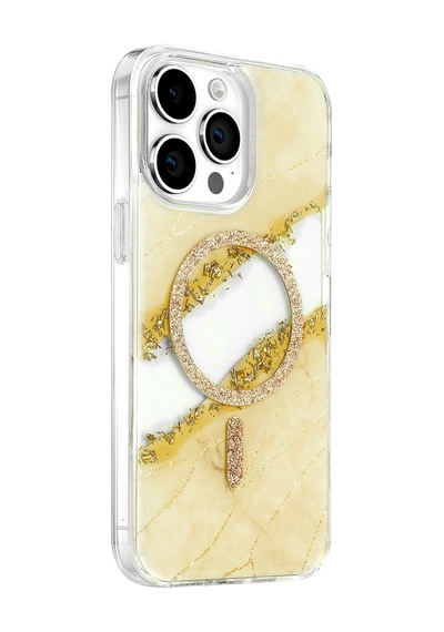 Onegif Apple İphone 14 Pro Max Lotus Simli Magsafe Kapak - Gümüş - Gümüş