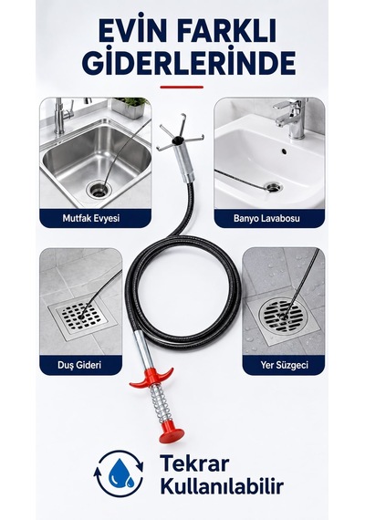 Esnek Lavabo Tıkanıklık Açıcı Tel 2 Metre