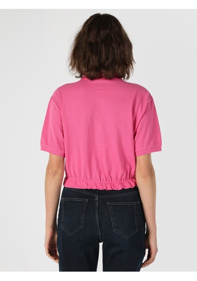 Colin's Normal Kesim Polo Yaka Crop Pembe Kadın Kısa Kol Tişört CL1064048_Q1.V1_PFS