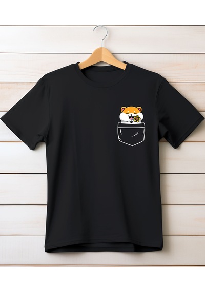 Aselinda Cep Detaylı Sevimli Hemster Baskılı T-shirt Siyah