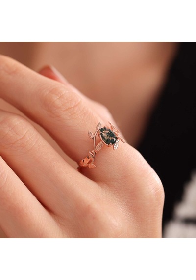 Moss Agate Altın Yüzük Rose T12783 Çok Renkli