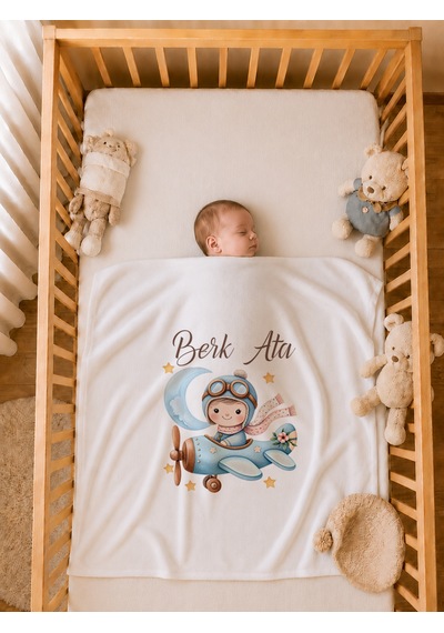 Pia Baby İsme Özel Erkek Bebek Hastane Çıkışı 4 Lü Set %100 Pamuk Organik Baskılı Battaniyeli Tulum Seti 1028bt3x Krem