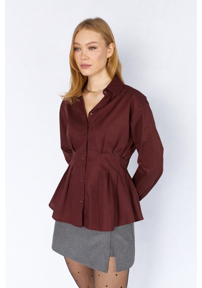 Manche Pilili Belden Oturan Poplin Gömlek Mks1610919-1 - Bordo