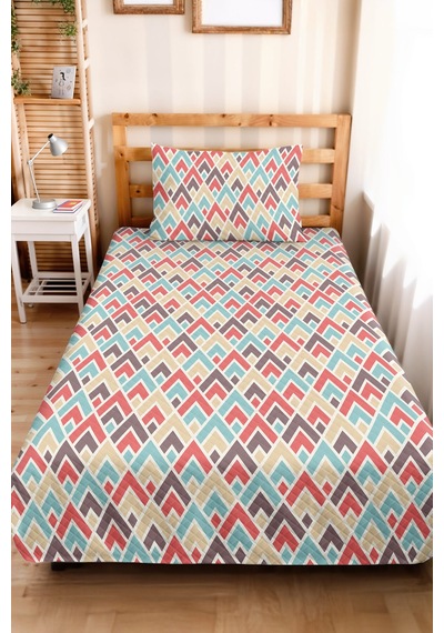Geometrik Turkuaz Genç Odası Tek Kişilik Pike Takımı - Mercan Vizon 160x220 Cm Kapitone Yatak Örtüsü Ayazlı Meşe Eşiği